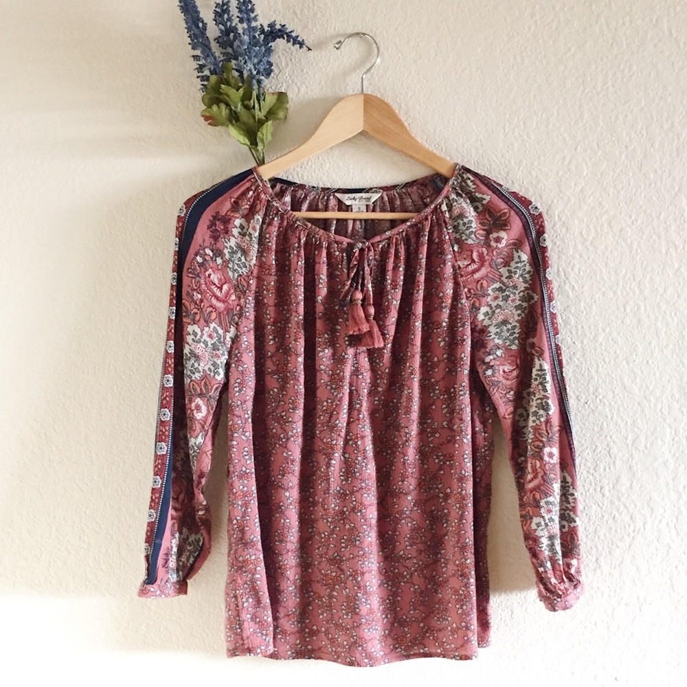 Lucky Brand | Floral Patterned Tassel Top